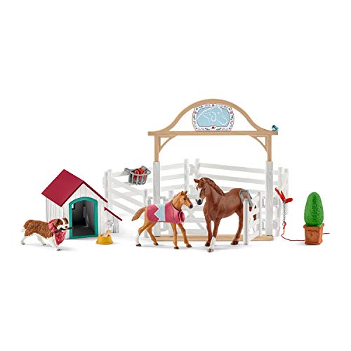 Schleich Horse Club, Horse Toys for Girls and Boys, Hannah's Guest Horses Horse Set with Ruby the Dog and Horse Toys, 20 pieces, Ages 5+