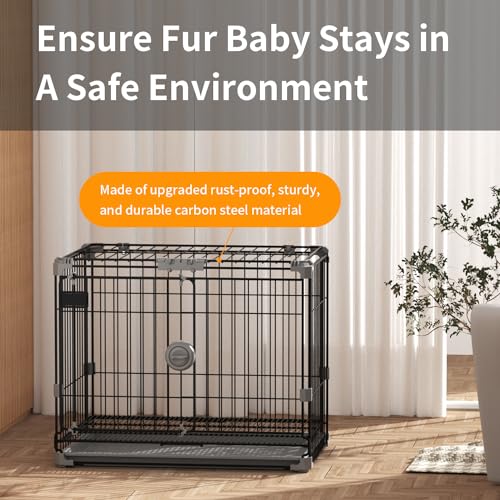 FLARUZIY Dog Crate for Small Dogs Under 25lbs,24 inch Black Thick Metal Dog Kennel Indoor Wire Cage with Double Door and Removable Tray for Pets,Puppy