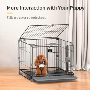 FLARUZIY Dog Crate for Small Dogs Under 25lbs,24 inch Black Thick Metal Dog Kennel Indoor Wire Cage with Double Door and Removable Tray for Pets,Puppy