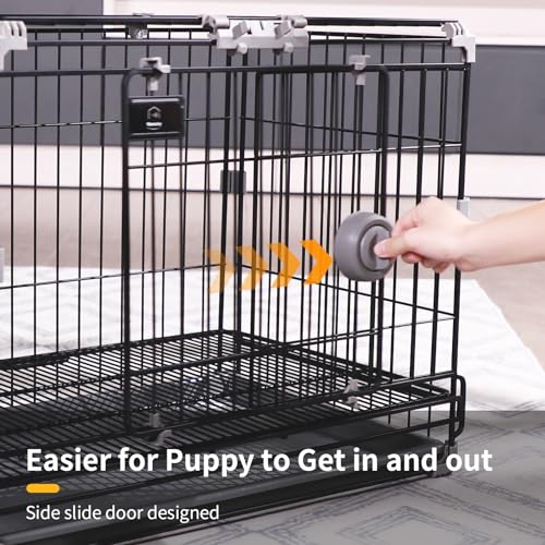 FLARUZIY Dog Crate for Small Dogs Under 25lbs,24 inch Black Thick Metal Dog Kennel Indoor Wire Cage with Double Door and Removable Tray for Pets,Puppy