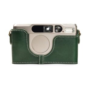 Contax T2 Case, BolinUS Handmade Genuine Real Leather Half Camera Case Bag Cover for Contax T2 Camera With Hand Strap (Green)