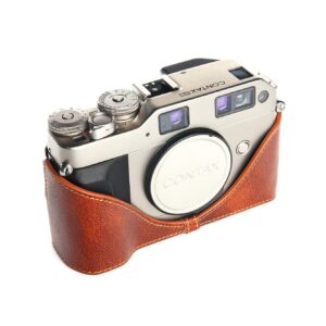 Contax G1 Case, BolinUS Handmade Genuine Real Leather Half Camera Case Bag Cover for Contax G1 Camera with Hand Strap (LavaBrown)