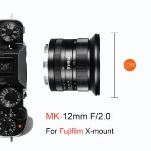 Meike 12mm f2.0 Ultra Wide Angle Manual Focus Lens Compatible with Fujifilm X Mount APS-C Mirrorless Cameras X-T1 X-T2 X-T3 X-T4 X-T5 X-T10 X-T20 X-T100 X-T200 XPro1