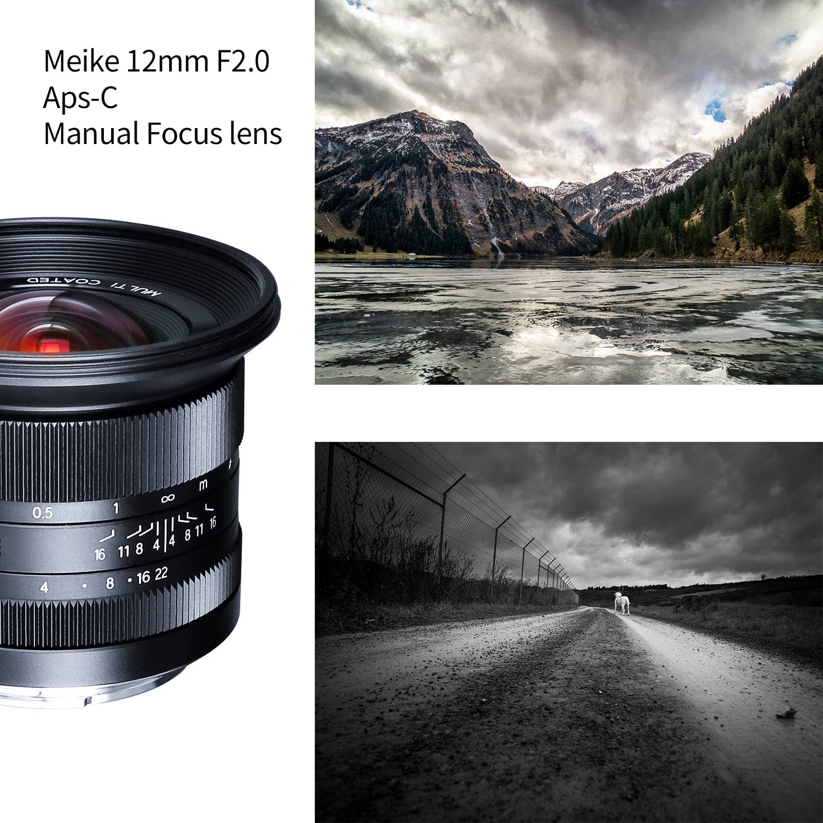 Meike 12mm f2.0 Ultra Wide Angle Manual Focus Lens Compatible with Fujifilm X Mount APS-C Mirrorless Cameras X-T1 X-T2 X-T3 X-T4 X-T5 X-T10 X-T20 X-T100 X-T200 XPro1