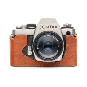 Contax S2 Case, BolinUS Handmade Genuine Real Leather Half Camera Case Bag Cover for Contax S2 Camera with Hand Strap (LavaBrown)