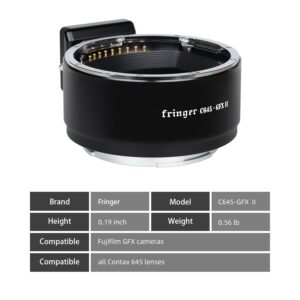 Fringer C645-GFX II Smart Adapter Auto Focus Camera Mount Adapter Ring Compatible with All Contax 645 Lenses to Fuji GFX100/100S/GFX50S/50R/50S II Cameras Adapters