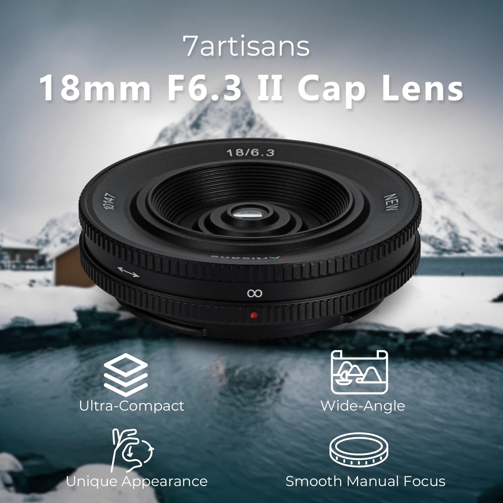 7artisans 18mm F6.3 Mark II UFO Lens, Compatible with Fuji X-Mount Mirrorless Cameras X-A3 X-A5 X-A7 X-Ｍ1 X-Ｍ2 X-Ｈ1 X-T1 X-T10 X-T2 X-T20 X-T3 X-T４ X-T100 X-T200 X-T30 X-Pro1 X-Pro2 X-Pro3 X-E1 X-E2