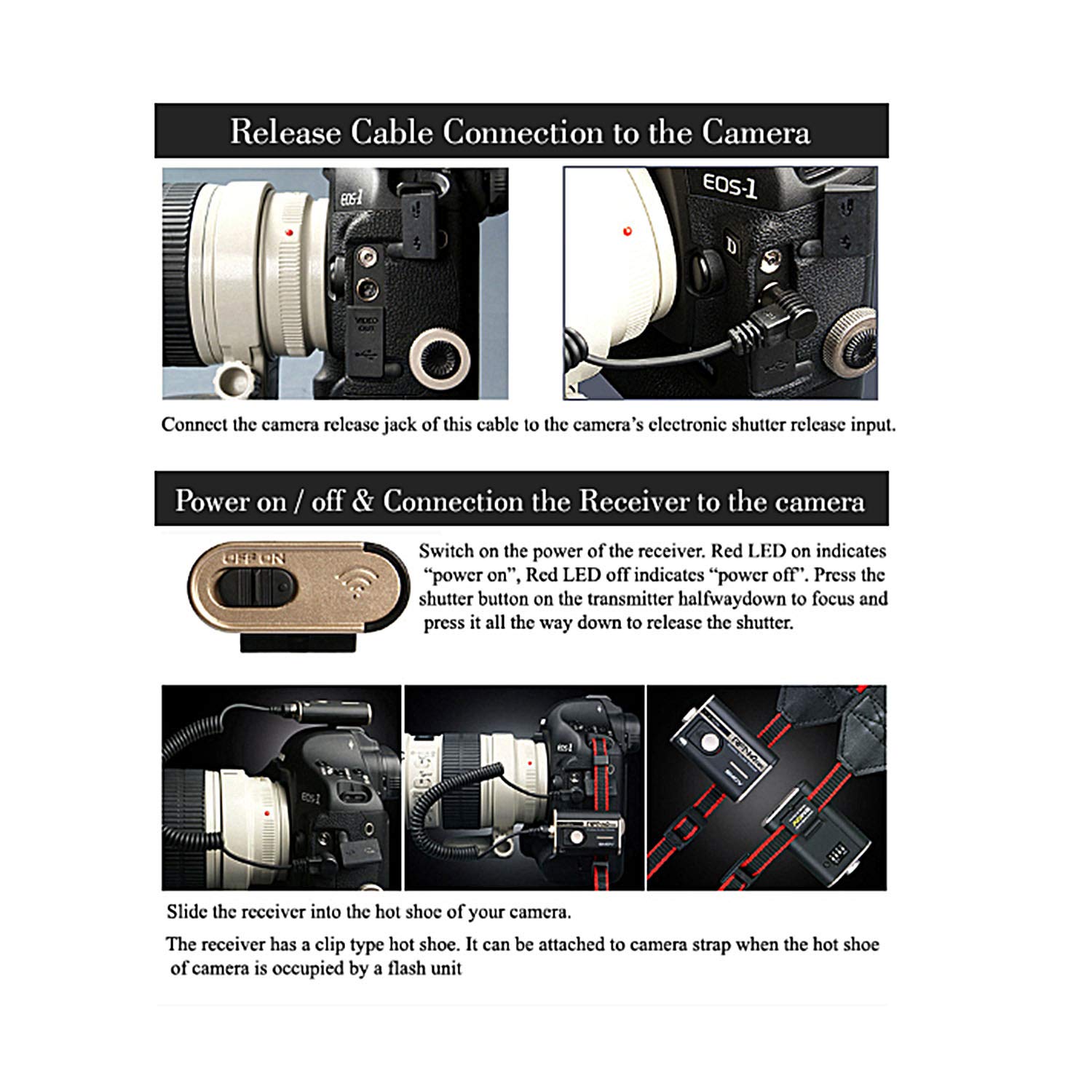 SMDV RFN4 RF-905 Wireless Remote Shutter Release for Canon, Olympus, Fuji, Samsung, Sigma, Pentax, Contax and Hasselblad - Transmitter and Receiver