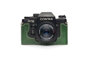 contax rts case, bolinus handmade genuine real leather half camera case bag cover for contax rts/rts ii rts2 camera with hand strap (green)