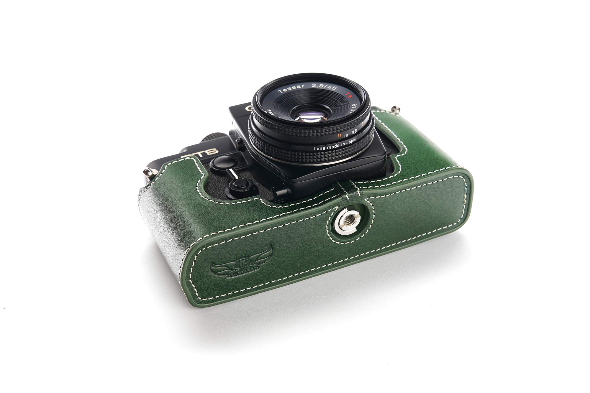 Contax RTS Case, BolinUS Handmade Genuine Real Leather Half Camera Case Bag Cover for Contax RTS/RTS II RTS2 Camera with Hand Strap (Green)