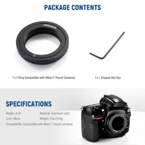 NEEWER T Ring with M42 Threads Compatible with Nikon F Mount Cameras & Telescopes, Lens Adapter Ring for D850 D750 D500 D780 D7500 D5600 D3500 D5 etc, LA-01