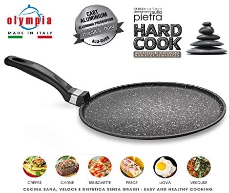 Olympia Hard Cook 11.8 Inch Non-Stick PFOA-Free Die-Cast Aluminum Crepe Pan, Made in Italy