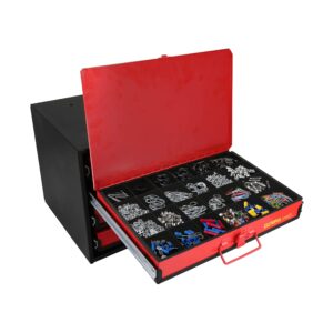 Olympia Tools 90-806 4-Drawer Hardware Organizer includes 2500-pieces Small Hardware, black/red