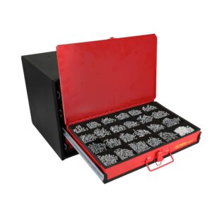 Olympia Tools 90-806 4-Drawer Hardware Organizer includes 2500-pieces Small Hardware, black/red