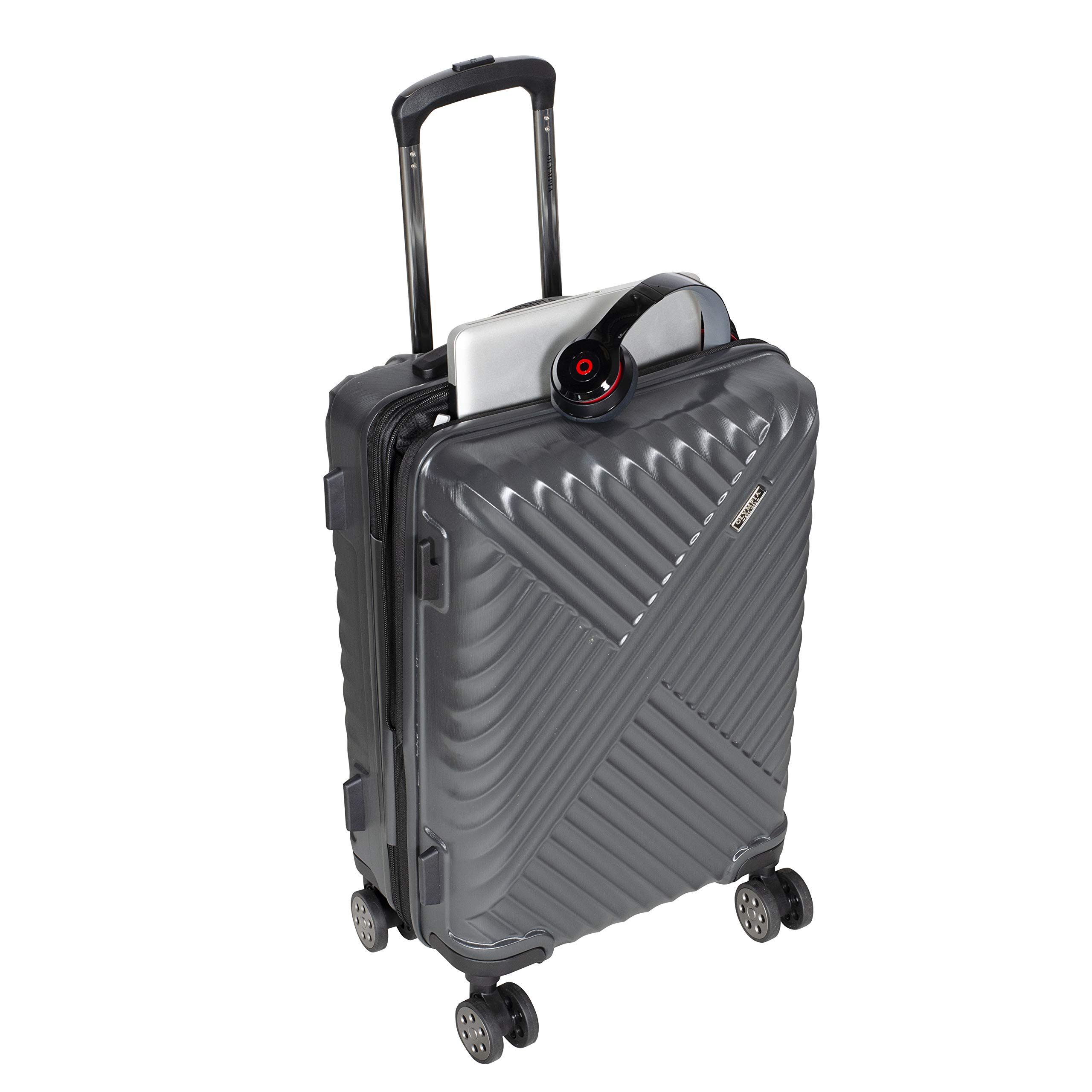 Olympia U.S.A. Luggage Matrix 3-Piece Pc Exp. Hardcase Spinner Set W/Hidden Compartment, GRAY