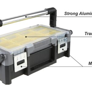Olympia Tools 18 Inch Portable Plastic Cantilever Tool Box Organizer with Removable Compartments, Great Organization and Storage for Hardware, Assorted Nails, Dowels, Washers, Screws, Nuts and Bolts