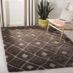 SAFAVIEH Olympia Shag Collection Area Rug - 5'1" x 7'6", Mushroom, Moroccan Boho Trellis Design, Non-Shedding & Easy Care, 1.2-inch Thick Ideal for High Traffic Areas in Living Room, Bedroom (OSG319C)