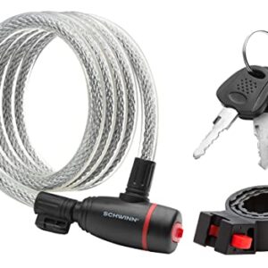 Schwinn Bike Key Lock in Braided Steel Cable, 2 Keys Included, 6 feet x 12mm Anti Theft Bicycle Lock, Security Level 3