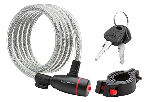 Schwinn Bike Key Lock in Braided Steel Cable, 2 Keys Included, 6 feet x 12mm Anti Theft Bicycle Lock, Security Level 3