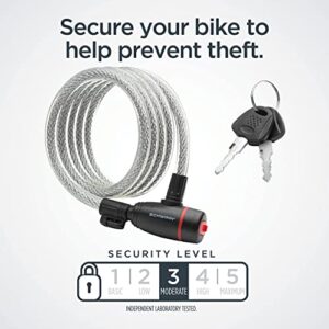 Schwinn Bike Key Lock in Braided Steel Cable, 2 Keys Included, 6 feet x 12mm Anti Theft Bicycle Lock, Security Level 3