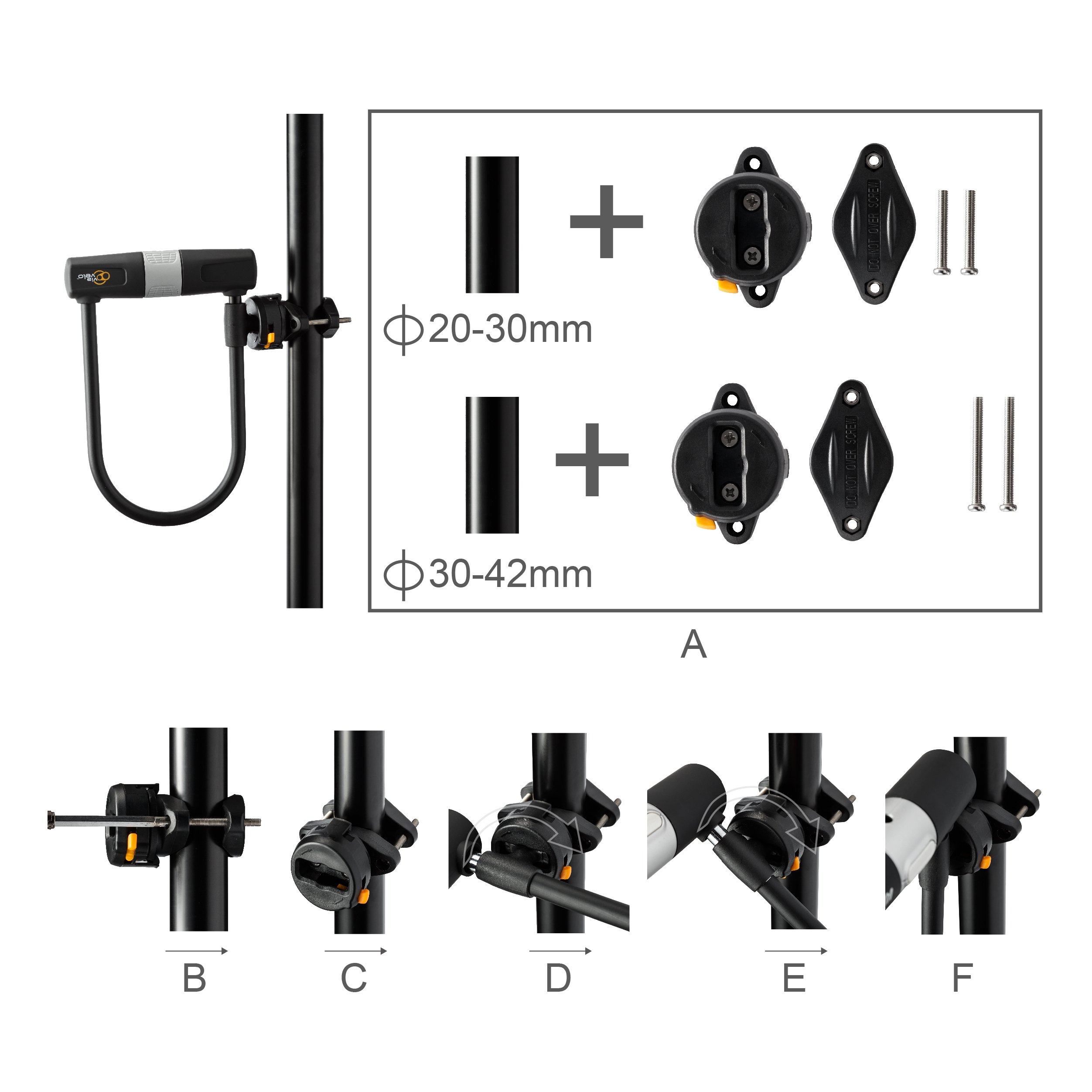 Bike U Lock with Cable - Via Velo Heavy Duty Bicycle U-Lock,14mm Shackle and 10mm x1.8m Cable with Mounting Bracket for Road, Mountain, Electric & Folding Bike