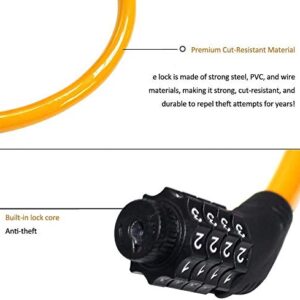 Sanwo Security Bike Lock 4 Digit Resettable Combination Cable Lock for Bicycle, 2 Feet x 1/2 Inch (Orange)