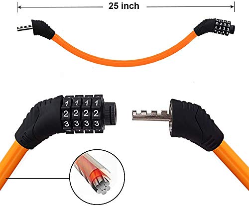 Sanwo Security Bike Lock 4 Digit Resettable Combination Cable Lock for Bicycle, 2 Feet x 1/2 Inch (Orange)