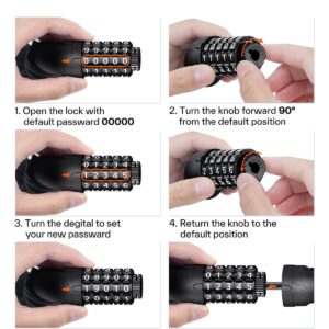 Sportneer Bike Chain Lock Heavy Duty, Bicycle Lock with 5 Digit Combination Heavy Duty Anti Theft Keyless Security Bike Locks for Bicycle, Electric Bike, Scooter, Motorcycle, Door, Gate and Fence