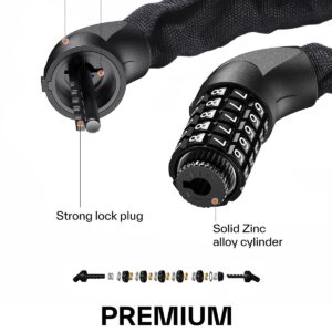 Sportneer Bike Chain Lock Heavy Duty, Bicycle Lock with 5 Digit Combination Heavy Duty Anti Theft Keyless Security Bike Locks for Bicycle, Electric Bike, Scooter, Motorcycle, Door, Gate and Fence