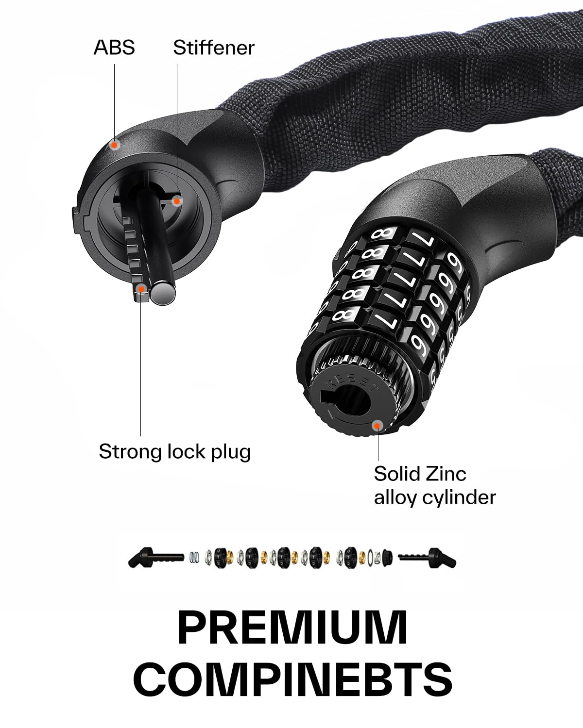 Sportneer Bike Chain Lock Heavy Duty, Bicycle Lock with 5 Digit Combination Heavy Duty Anti Theft Keyless Security Bike Locks for Bicycle, Electric Bike, Scooter, Motorcycle, Door, Gate and Fence