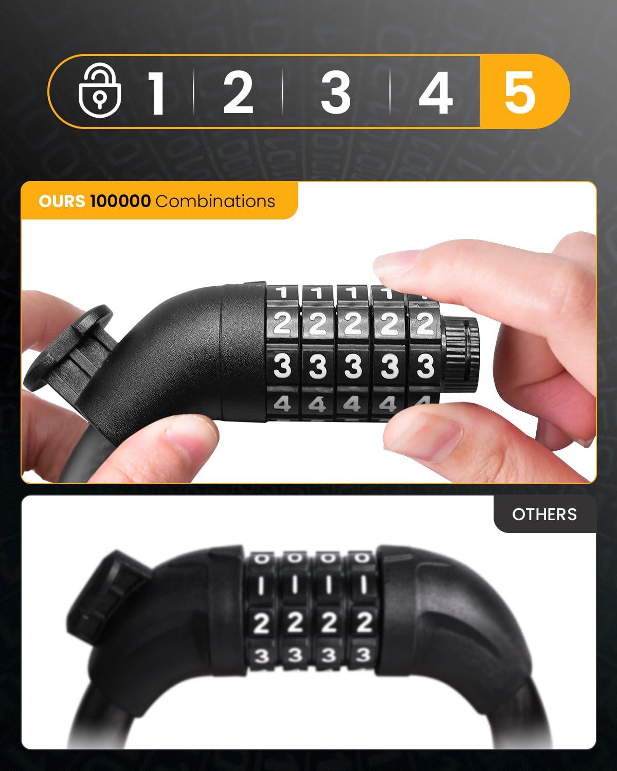 MULTIJOY Combination Lock, Black, Keyless, Resettable, 4 Feet Length, 1/2"Diameter, Waterproof Design