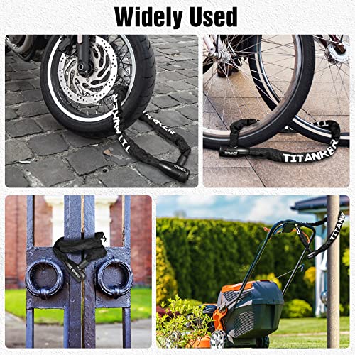 Titanker Bike Chain Lock, Security Anti-Theft Chain Lock for Motorcycle, Bicycle, Door, Gate, Fence, Grill (6mm, 8mm, 10mm Thick Chain) (Black-8mm Chain)