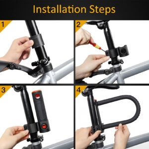 INTEKIN Bike U Lock Heavy Duty Lock , 16mm U Lock and 5ft Length Security Cable with Sturdy Mounting Bracket for Motorcycle and More, Black, Small