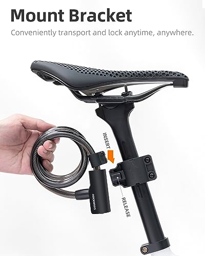 ROCKRBOS Bike Cable Lock with Key, ABS Lock Shell, 2 Keys & 1 Mount Bracket, Cable Lock for Bicycle/Scooter/Gate