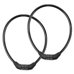 2 pack bike locks cable,anti theft bicycle lock chain,4 digit security resettable bike combination lock self coiling combination cable combo bike locks without mounting bracket,2 feetx1/2 inch (black)