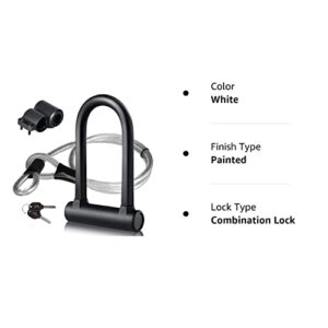 DINOKA Heavy Duty Bike U Lock with 4ft Flex Bike Cable and Sturdy Mounting Bracket - 16mm, White