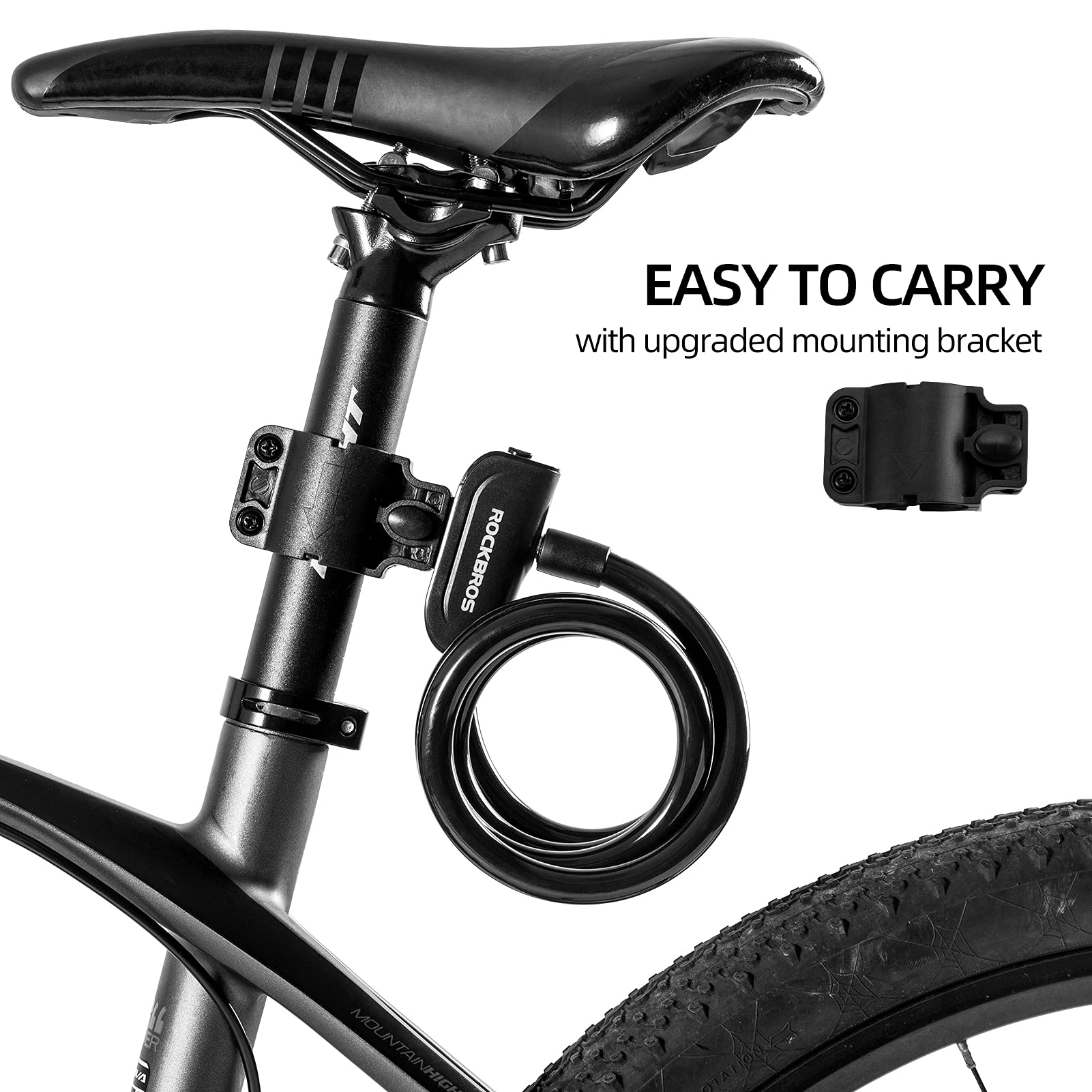 ROCKBROS Bike Lock Cable 4 Feet Bicycle Cable Lock with Mounting Bracket 2 Secure Keys 1/2 Inch Diameter