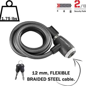 Kryptonite KryptoFlex Bike Lock Cable, 2FT/6FT/10FT Long 12mm Thick Heavy Duty Braided Steel Cable Anti-Theft Security Lock for Outdoor Equipment, Combination/Key Bike Lock, Black