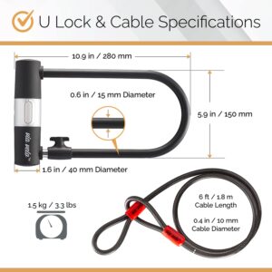 Via Velo 2 Electric Bike Bike Lock Set | Same Key System 4 Keyed Alike keys, Heavy-Duty Hard Steel | 33.5" Folding Lock | 11" Bicycle ULock | 6' Cable | for Electric Bike Fat Tire Scooter Folding Bike