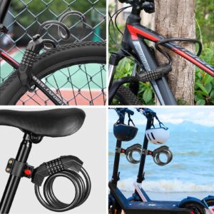 Bike Lock Cable, Anti Theft Bicycle Lock Chain, Bike Combination Lock 5 Digit Security Resettable Self Coiling Combination Cable Combo Bike Locks with Mounting Bracket, 4 Feet x 1/2 Inch (Black)