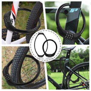 Bike Lock Cable, Bike Accessories, Bike Locks Heavy Duty Anti Theft, Combination Cable Lock for Outdoor Equipment, Black (2Ps, 1Ft, Reset Combo)