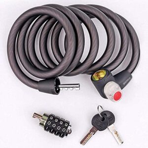 Bicycle Lock, Scooter Bike Motorcycle Cable Chain Lock, 180X1.2Cm, Double Open Key Combination Lock, High Strength Steel Cable