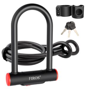 firos bike u lock with cable heavy duty bike lock, 16mm bicycle lock with security cable and sturdy mounting bracket for road bike mountain bike motorcycle and more (black, small with 5ft cable)