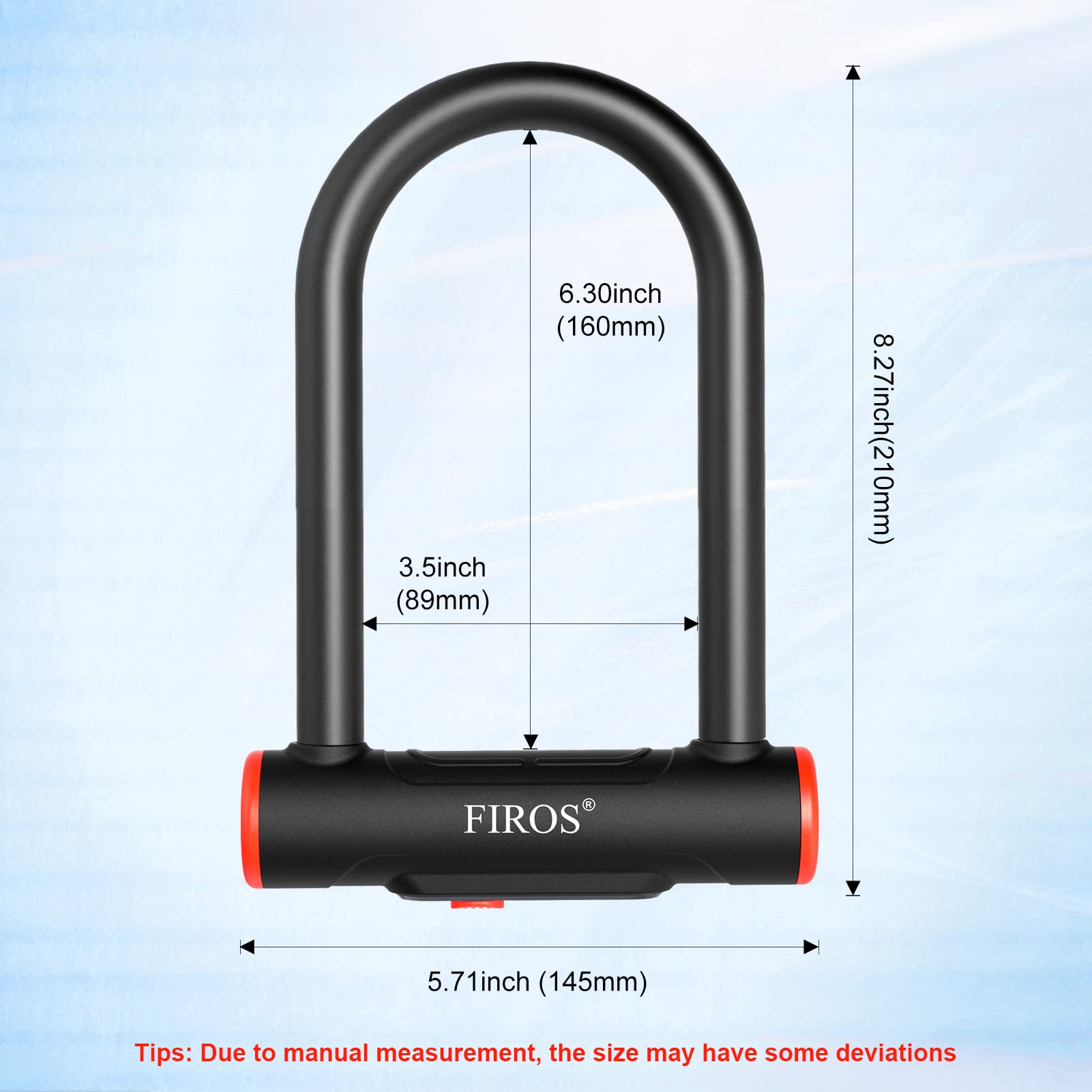 FIROS Bike U Lock with Cable Heavy Duty Bike Lock, 16mm Bicycle Lock with Security Cable and Sturdy Mounting Bracket for Road Bike Mountain Bike Motorcycle and More (Black, Small with 5FT Cable)