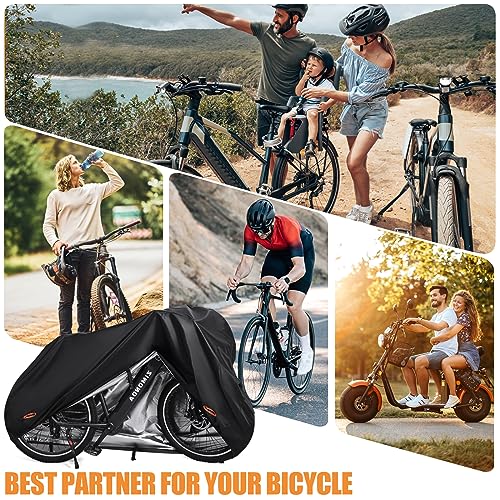 Bike Cover Waterproof Outdoor Bicycle Covers with Lock Holes & 3 Buckles 420D Heavy Duty Ripstop Material Anti UV Snow Wind Proof for Mountain Road City Electric Bikes