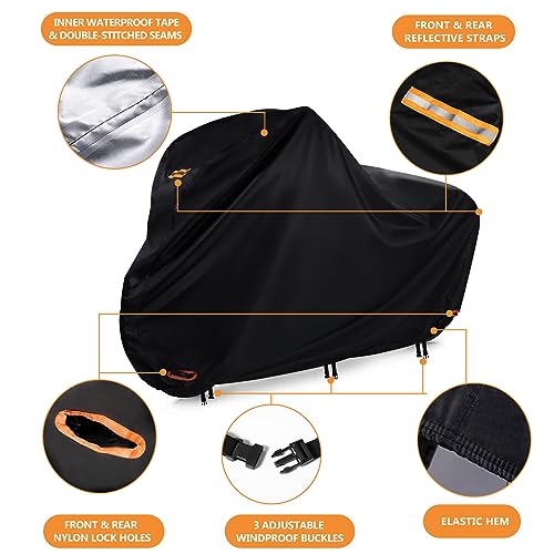 Bike Cover Waterproof Outdoor Bicycle Covers with Lock Holes & 3 Buckles 420D Heavy Duty Ripstop Material Anti UV Snow Wind Proof for Mountain Road City Electric Bikes