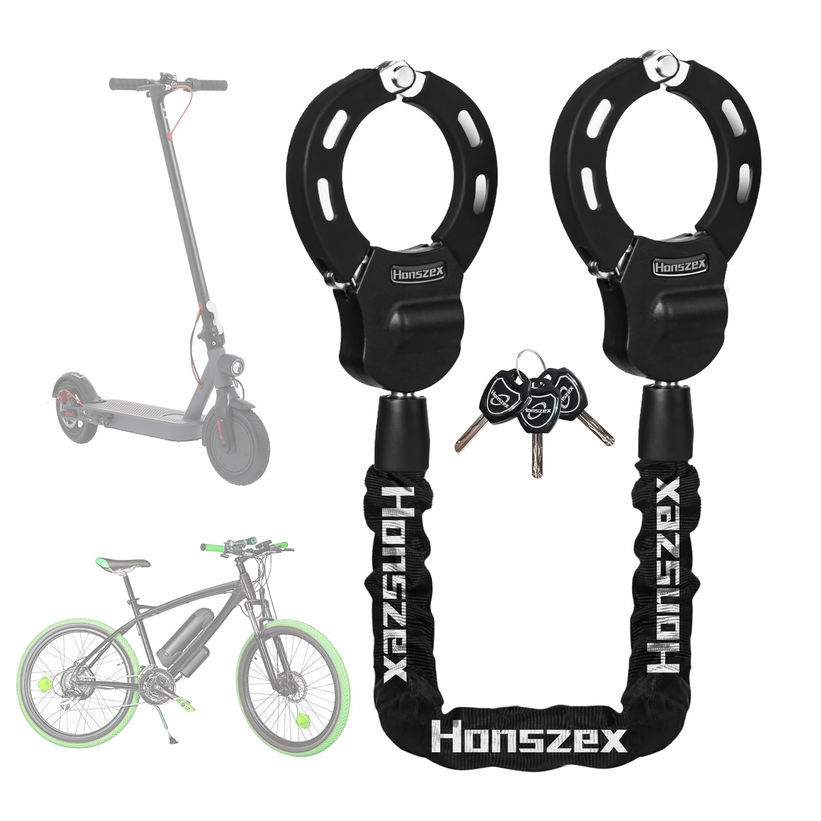 Honszex Scooter Lock, Bike Locks High Security with Key, 36.22inch Heavy Duty Bike Lock Chain, Accessories for e-Bikes & e-Scooters, Lock for Bicycle, E-Bike, Electric Scooter