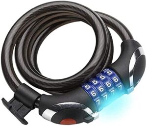 bicycle lock, with led night light lighting, combination lock, mountain bike steel cable lock, 120cm / 12mm