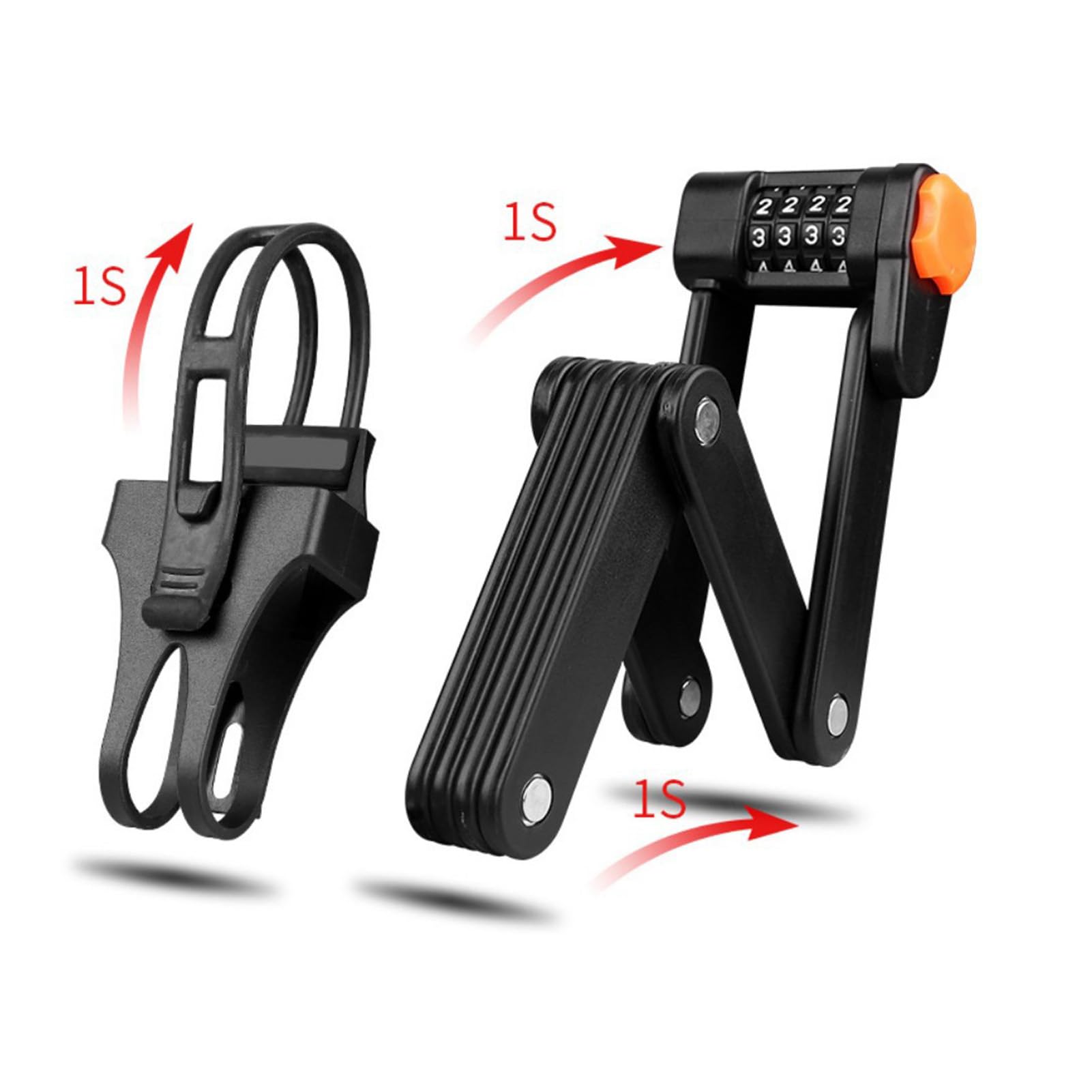 Bicycle Lock, Bicycle Folding Lock, Bicycle Combination Lock, high Security, can Include Stand, Made of Hardened Steel, Length 85 cm, Suitable for Most Bicycles and e-Scooter Locks