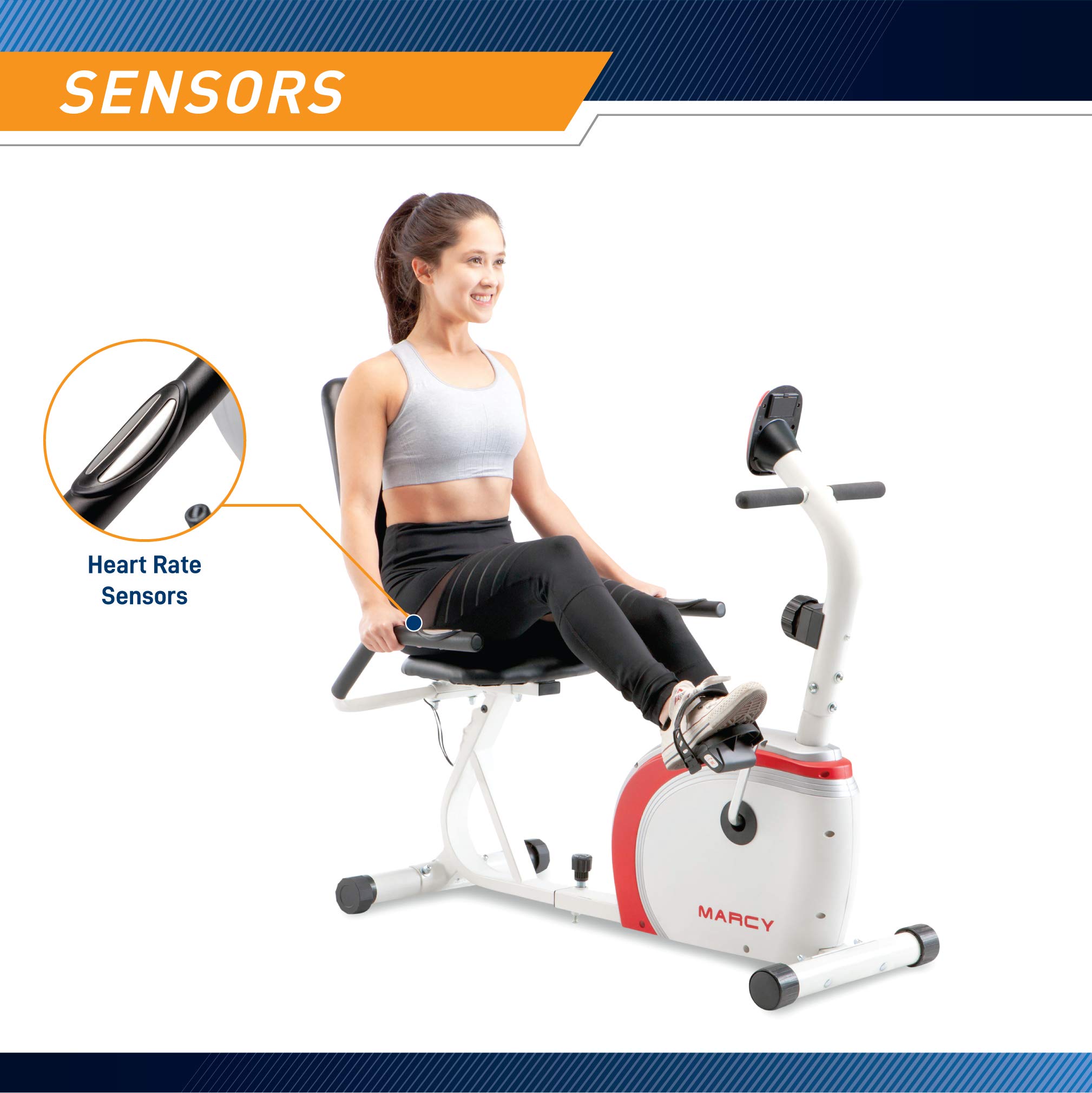 Marcy Recumbent Exercise Bike with Magnetic Resistance and Pulse Sensor NS-908R White 30.50 x 11.50 x 21.50 inches